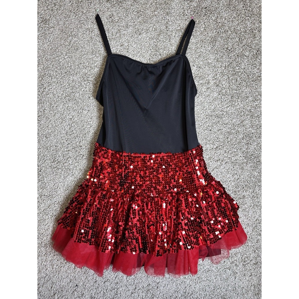 Weissman LC Large Child Black Red Sequin Jazz Tap Dance Costume Dress